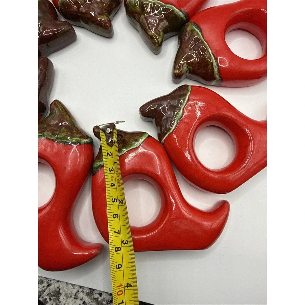Red Chili Peppers Napkin Rings Set of 8 Ceramic Porcelain 3x3.5